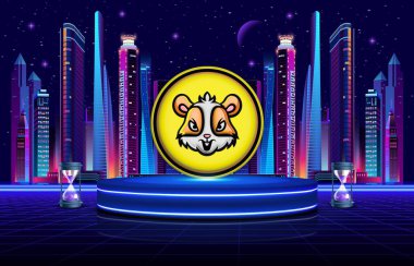 Dijital arka planda hamster-jambon şifreli para birimi logosu çizimleri. 3B çizimler.