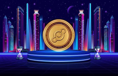 Dijital arkaplanda Helyum-hnt şifreli para birimi resimleri. 3d illüstrasyon.