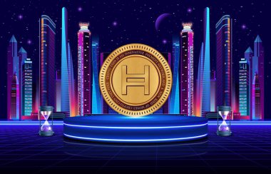 Dijital arkaplanda hedera hashgraph-hbar şifreli para birimi resimleri. 3d illüstrasyon.