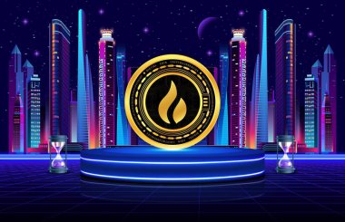 Huobi token-ht şifreleme logosu soyut arkaplanda. 3d illüstrasyon.