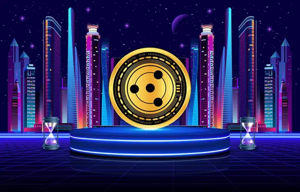 Dijital arkaplanda iyon kripto resmi var. 3d illüstrasyon.