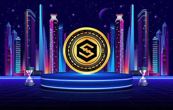 Dijital arkaplanda iostoken-iost şifreli para birimi resimleri. 3d illüstrasyon.