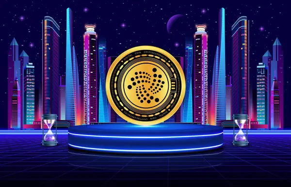 Dijital arka planda iota-miota kripto para birimi görüntüleri. 3d illüstrasyon.