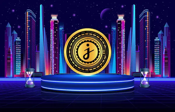 jascoin-jasmy şifreleme resimleri dijital arkaplanda. 3d illüstrasyon.