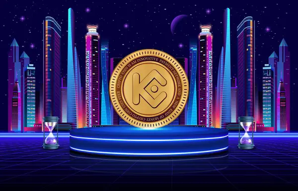 dijital arkaplanda kucoin-kcs şifreli para birimi resimleri. 3d illüstrasyon.