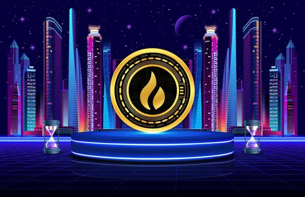 Huobi token-ht şifreleme logosu soyut arkaplanda. 3d illüstrasyon.