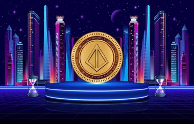 Dijital arkaplanda Loopring-lrc şifreli para birimi logoları. 3d illüstrasyon.