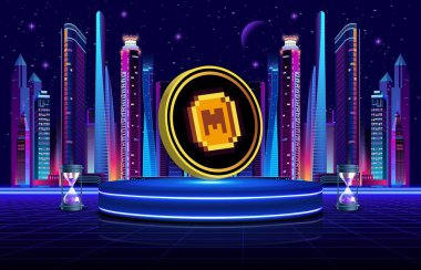 Dijital bir arkaplanda memecoin-mem sanal para birimi görüntüsü. 3d illüstrasyon.
