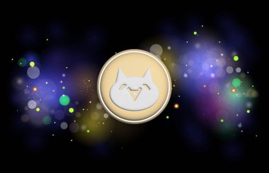 Monacoin-mona şifreli para birimi görüntüleri dijital arkaplanda. 3d illüstrasyon.