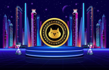 Monacoin-mona şifreli para birimi görüntüleri dijital arkaplanda. 3d illüstrasyon.