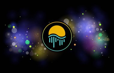 Dijital arka planda ay nehri taşıma madeni para logosu. 3d illüstrasyon.