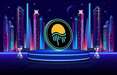 Dijital arka planda ay nehri taşıma madeni para logosu. 3d illüstrasyon.