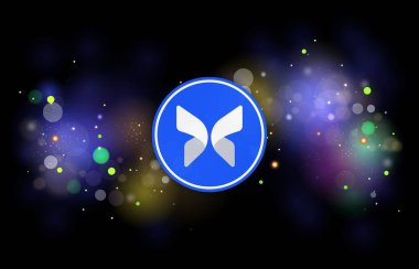 Soyut arkaplanda morpho kripto para birimi çizimleri. 3d illüstrasyon.