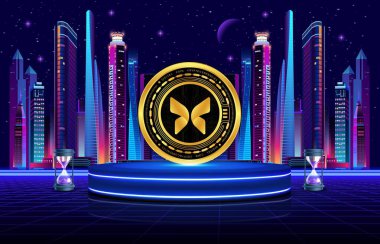 Soyut arkaplanda morpho kripto para birimi çizimleri. 3d illüstrasyon.