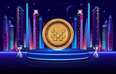 dijital arkaplanda hareket-hareket sanal para birimi resmi. 3d illüstrasyon.