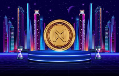 NEAR PROTOCOL coin and logo on digital background. NEAR 3d illustration image.