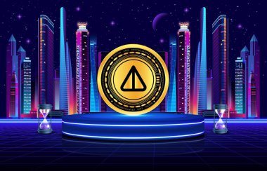 Soyut arkaplanda para değil kripto para birimi logosu çizimleri var. 3d illüstrasyon.