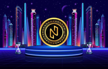 Dijital arkaplandaki Nuls logosunun görüntüleri. 3d illüstrasyon.