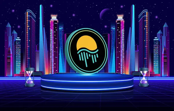 Dijital arka planda ay nehri taşıma madeni para logosu. 3d illüstrasyon.