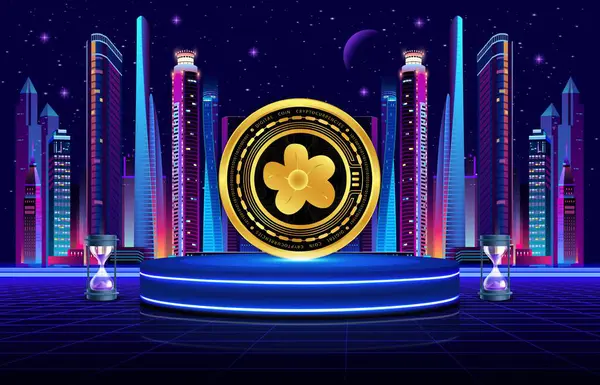 Komşum Alice kripto para birimi logoları dijital arkaplanda. 3d illüstrasyon.