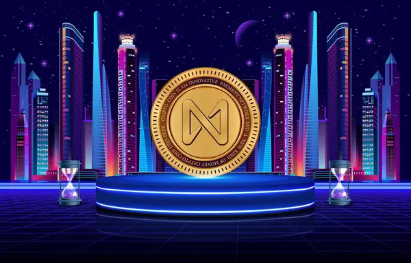 Dijital arka planda Protokol madeni para ve logonun yanında. 3d illüstrasyon resminin yanında.