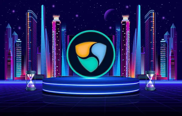 Dijital arkaplanda nem-xem kripto para birimi resimleri. 3d illüstrasyon.