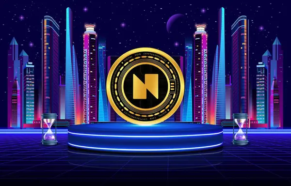 Dijital arkaplanda neon ev- neon-neon sanal para birimi görüntüleri. 3d illüstrasyon.