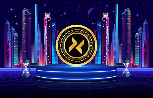 Nereus-nrs dijital arkaplanda sanal para birimi görüntüleri. 3d illüstrasyon.