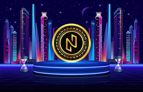 Dijital arkaplandaki Nuls logosunun görüntüleri. 3d illüstrasyon.