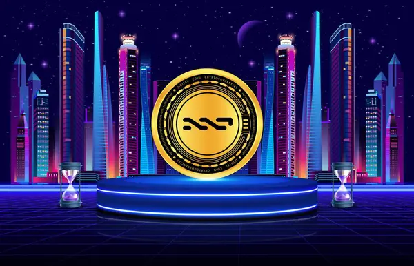 nxt şifreli para birimi resimleri dijital arkaplanda. 3d illüstrasyon.