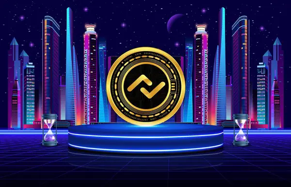 Dijital arkaplanda ışık- link-II sanal para birimi resmi. 3B çizimler.