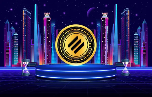 Dijital arkaplanda doğrusal finans-lina şifreli para birimi logoları resimleri. 3d illüstrasyon.