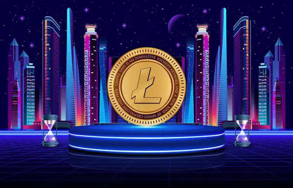 Dijital arkaplanda Litecoin-ltc şifreli para birimi logoları. 3d illüstrasyon.