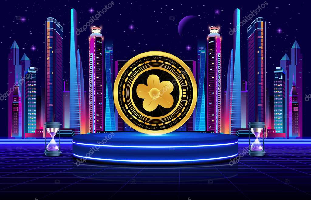Myneighbor-alice cryptocurrency logos images on digital background. 3d illustrations.