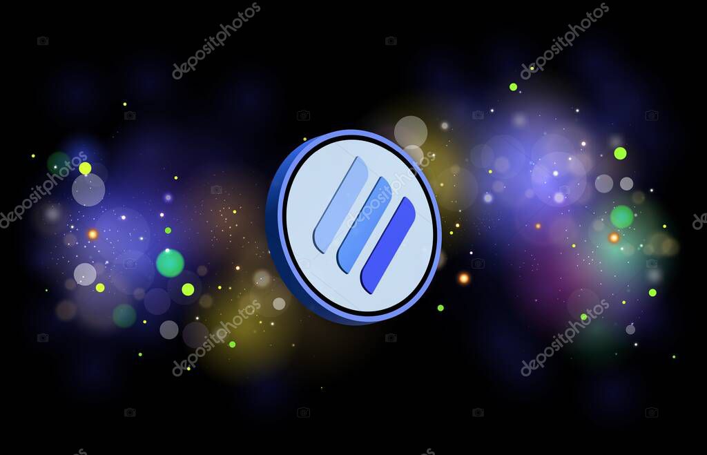 Linear finance-lina cryptocurrency logos images on digital background. 3d illustrations.