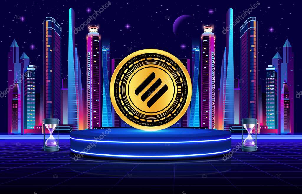 Linear finance-lina cryptocurrency logos images on digital background. 3d illustrations.
