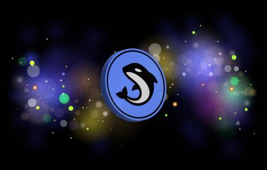 Dijital arkaplanda orka kripto para birimi resimleri. 3d illüstrasyon.