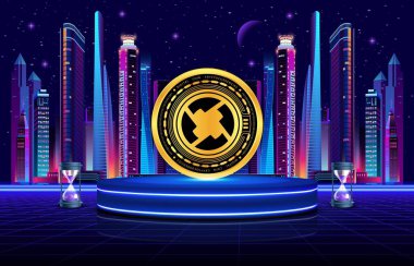 Dijital arka planda öküz-zrx bozuk para logosu resmi. 3d illüstrasyon.