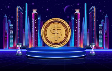 Soyut arkaplanda paxos-usdp şifreli para birimi çizimleri. 3d illüstrasyon.