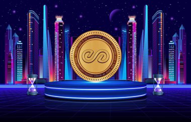 Peaq ağ-peaq sanal para birimi görüntüleri dijital arkaplanda. 3d illüstrasyon.