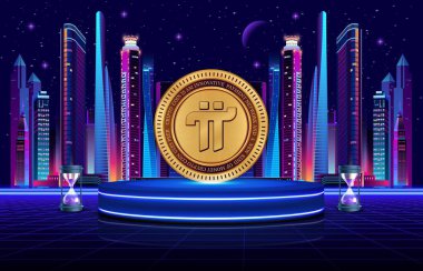 Dijital arkaplanda Pi-Ağ para şifreli para birimi resmi. 3d illüstrasyon.