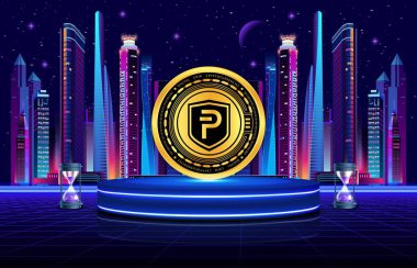 Dijital arkaplanda Pivx kripto para birimi resimleri. 3d illüstrasyon.