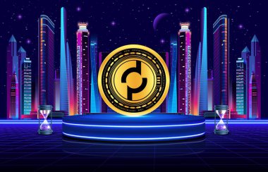 Dijital arkaplanda cep ağı-pokt şifreli para birimi resimleri. 3d illüstrasyon.