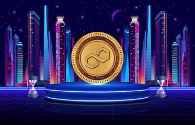 Dijital arkaplanda çokgen-matik kripto para birimi resimleri. 3d illüstrasyon.