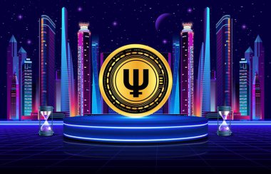 Primecoin-xpm dijital arkaplanda şifreli para birimi resimleri. 3d illüstrasyon.