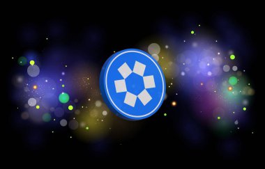 Dijital arkaplanda omni ağ-omni şifreli para birimi logoları. 3d illüstrasyon.