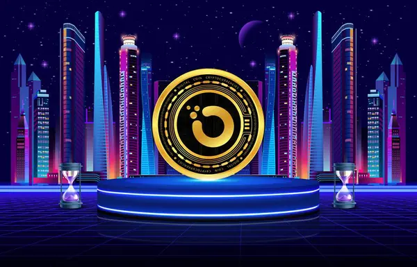 Dijital arkaplanda orkide-oxt sanal para birimi resimleri. 3d illüstrasyon.