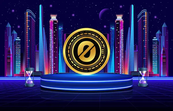 Dijital bir arkaplanda ogn sikkesi sanal para birimi görüntüsü. 3d illüstrasyon.