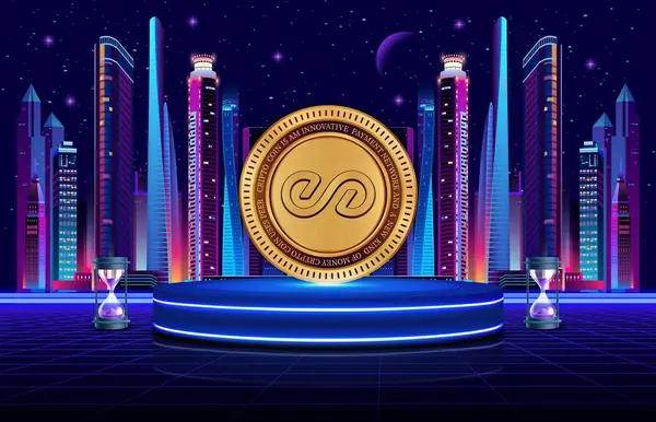 Peaq ağ-peaq sanal para birimi görüntüleri dijital arkaplanda. 3d illüstrasyon.