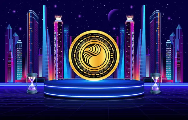 Dijital arkaplanda perlin-perl sanal para birimi resimleri. 3d illüstrasyon.